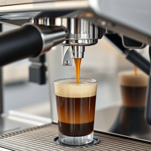 espresso shot being pulled, coffee machine, crema formation